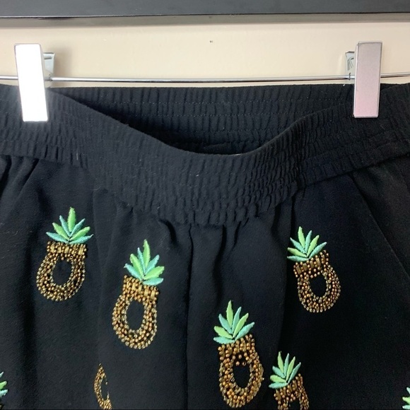 [H&M] Black Elastic Waist Beaded Pineapple Shorts - Picture 2 of 8